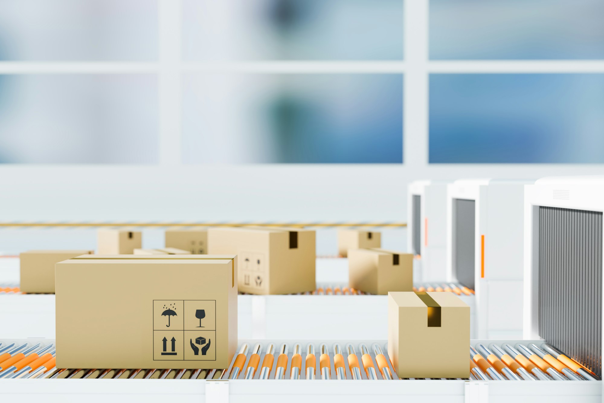 Logistics business x-ray to view inside box of parcel delivery in logistics business